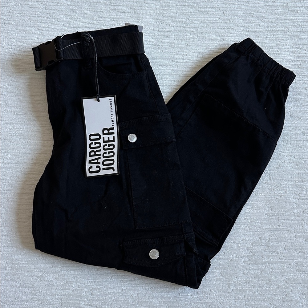 Almost Famous Black Cargo Jogger Pants NWT - Picture 2 of 5